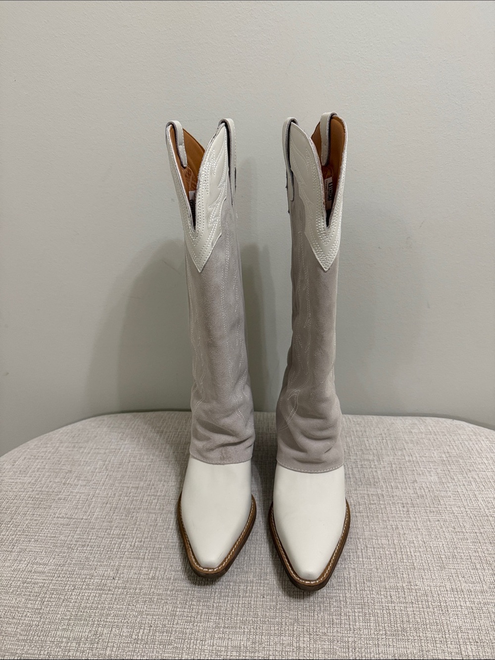 dingo Two-Tone White and Cream Western Knee-High Heeled Boots